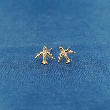 Gold Cz Plane Stud Earrings, Aeroplane Earrling, Airplane Earrings, 3 of 7