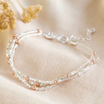 Layered Beaded Bracelet In Silver And Rose Gold Plating, 2 of 7