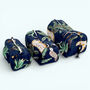 Jungle Print Cotton Washbag, Make Up Bag, With Waterproof Lining Set Of Three Navy Blue, thumbnail 1 of 5