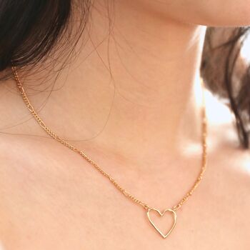 Gold Plated Figaro Chain And Heart Outline Necklace, 3 of 5