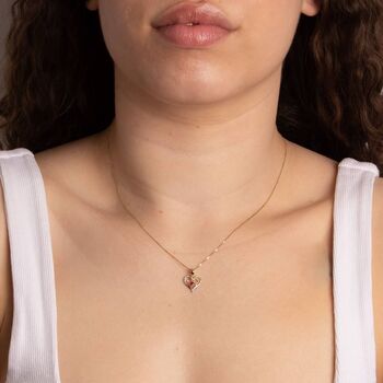 9ct Gold Diamond Set Heart Pendant Necklace With Ruby, 2 of 4