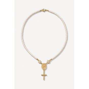 Handmade Freshwater Pearl Rosary Choker With Rose Cross Charm, 2 of 10