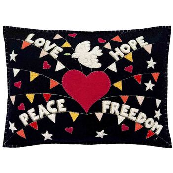 Love And Peace Cushion With Heart And Dove Appliqué, 3 of 5