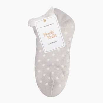 Women's Short Slipper Socks Grip Sole Light Grey Spots, 2 of 3