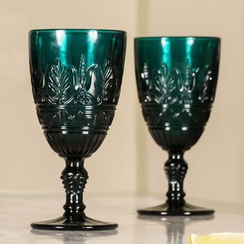 Set Of Four Vintage Embossed Coloured Wine Glasses, 3 of 12