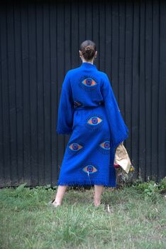 Long Organic Cotton Robe: Emerald Blue Eye, 3 of 6