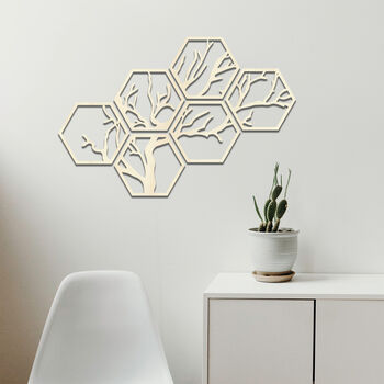 Hexagonal Wooden Tree Wall Art Geometric Branch Design, 9 of 9