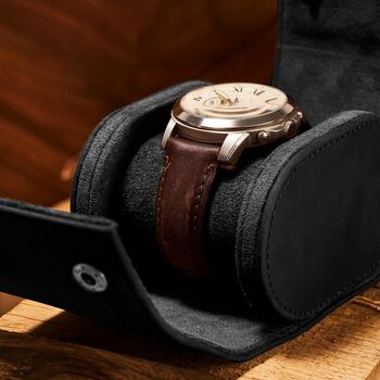 Personalised Vegan Leather Watch Case, Travel Watch Roll In Green, Brown Or Black, 8 of 10