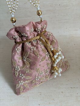 Pink Silk Embroidered Potli Bag, 7 of 8