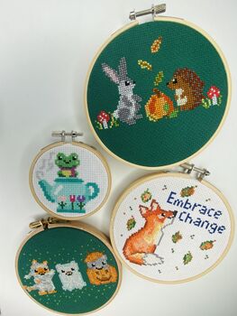 Woodland Friends Cross Stitch Kit, Hedgehog, Bunny, Pumpkin, 7 of 7