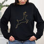 Gold Leaping Reindeer Outline Ladies Christmas Jumper, thumbnail 1 of 2