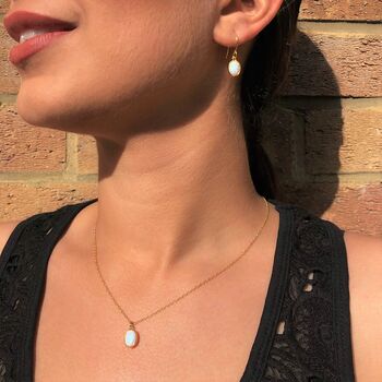 Silver Welo Opal October Birthstone Drop Earrings, 2 of 5