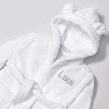 Personalised White Baby Dressing Gown With Ears, 5 of 11
