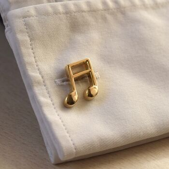 Music Note Gold Cufflinks Gift For Musicians 316 L Stainless Steel, 5 of 6