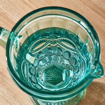 Turquoise Glass Serving Pitcher Jug, 3 of 6