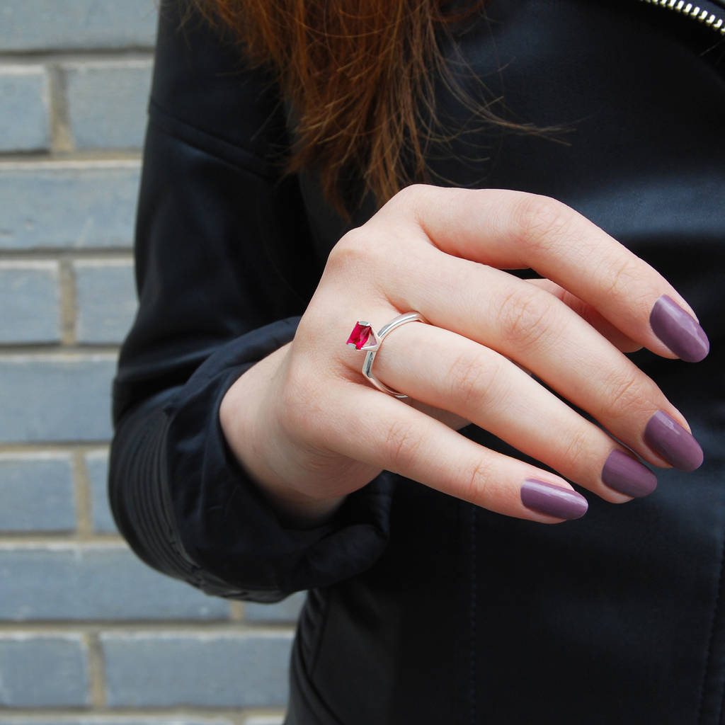 faceted ruby birthstone sterling silver ring by embers gemstone