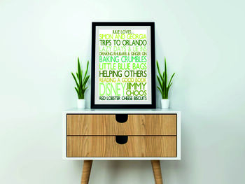 Personalised 'Favourite Things' Framed Print: Greens, 3 of 6