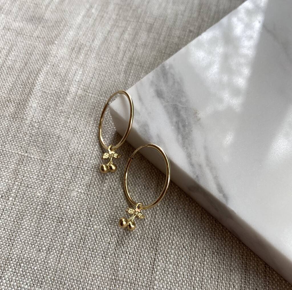 14ct Gold Plate Cherry Hoop Earrings By Heliotique