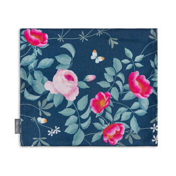 Luxury Linen Like Floral Table Runner Rose Garden Navy, 3 of 5