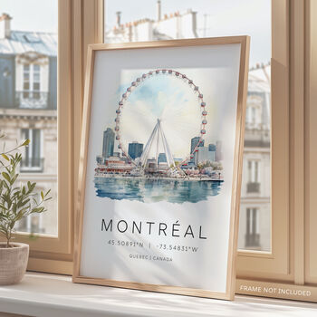 Canada Travel Wall Print Of Montreal With Map Coordinates, 2 of 7