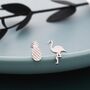 Mismatched Pineapple And Flamingo Stud Earrings In Sterling Silver, thumbnail 1 of 10
