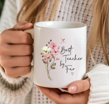 Personalised Minimalistic Best Teacher Friend Floral Mug Gift, 6 of 9
