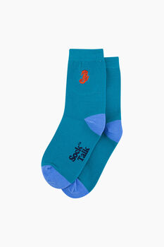Embroidered Seahorse Combed Cotton Socks In Teal, 3 of 4