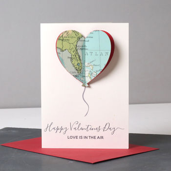 Personalised Map Heart Balloon Valentine's Card, 8 of 11