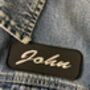 Vintage Style Brush Script Embroidered Name Black Patch, thumbnail 3 of 5