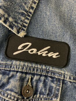 Vintage Style Brush Script Embroidered Name Black Patch, 3 of 5