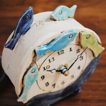 Handmade Clock With Fish Coloured In Blues, 3 of 8