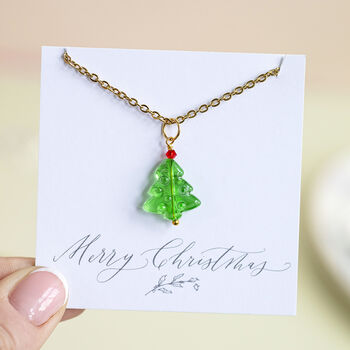 Green Bubble Glass Christmas Tree Necklace, 2 of 5