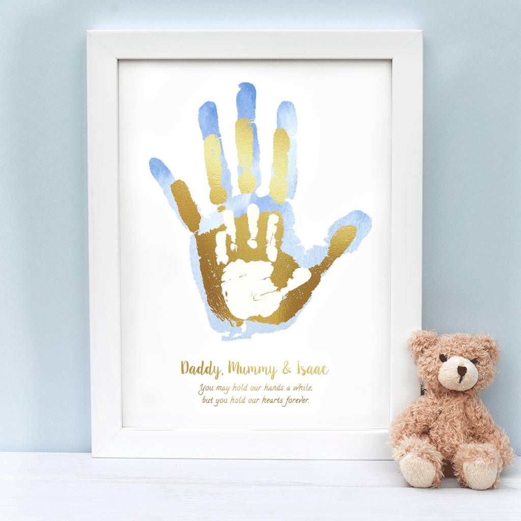 personalised daddy mummy and child's handprint print by hold upon heart ...