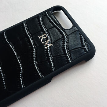 Black Croc Effect Leather Monogram Phone Case, 11 of 11