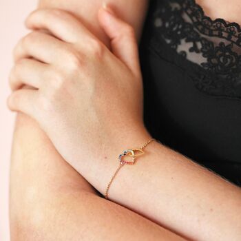 Interlocking Rainbow Crystal Heart Bracelet In Gold, 2 of 6