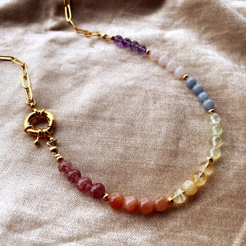 Rainbow Gemstone Bead And Chain Necklace, 7 of 9
