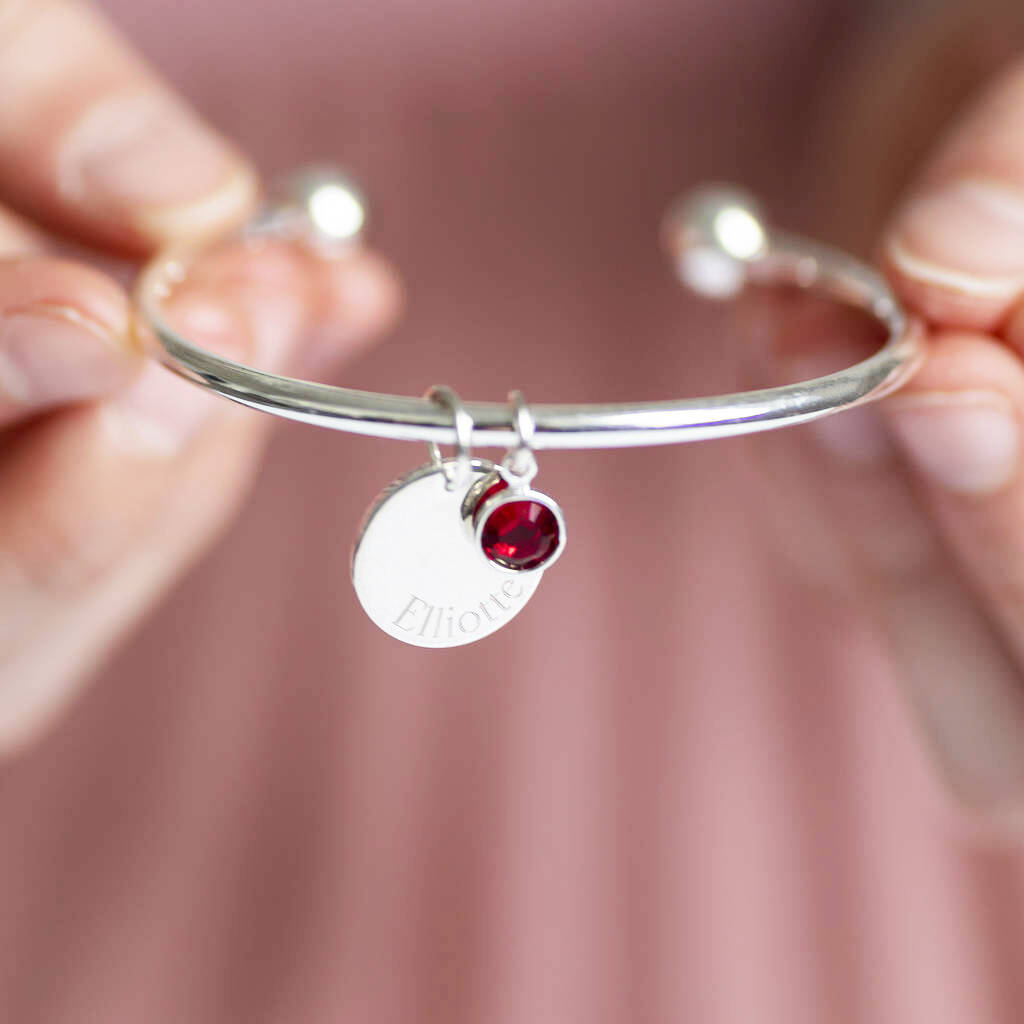 Child's Personalised Disc Birthstone Bangle, 1 of 11