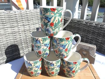 Set Of Six China Aspen Mugs In Blue Bird Trellis Design, 2 of 11