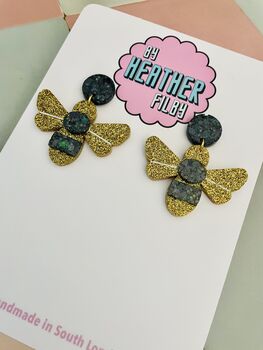 Bumble Bee Glitter Resin Earrings Gift For Bee Lovers, 2 of 3