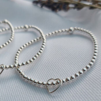 Sterling Silver 925 Personalised Heart Charm Stretch Bead Bracelet, 6 of 8