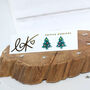 Laser Cut Green Glitter Christmas Tree Earrings Studs, thumbnail 3 of 4