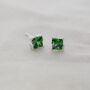 Sterling Silver Princess Cut Birthstone Earrings May Emerald, thumbnail 1 of 4