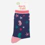 Womens Bamboo Socks Navy Pink Seahorse Starfish, thumbnail 4 of 4