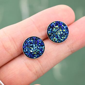Extra Large Sterling Silver Druzy Stud Earrings, 4 of 8
