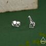 Sterling Silver Elephant And Giraffe Stud Earrings, thumbnail 1 of 12