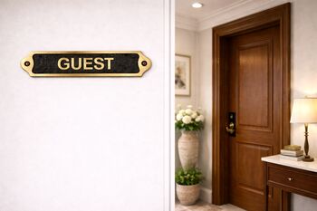 Classic Brass Guest Room Door Name Plate Plaque With Black Finish, 3 of 3