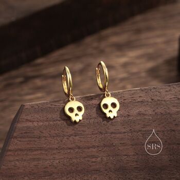 Cute Skull Huggie Hoop Earrings In Sterling Silver, 7 of 9