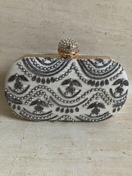 White Handcrafted Oval Clutch Bag, 4 of 10