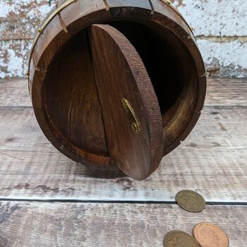 Large Wooden Whiskey Barrel Money Box, 2 of 4