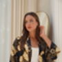 Black Satin Batik Kimono Robe, thumbnail 1 of 7